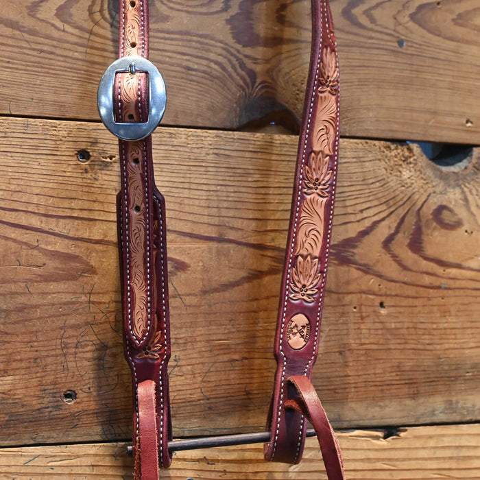Ross Bullinger 5/8" Poinsettia Tooled Headstall