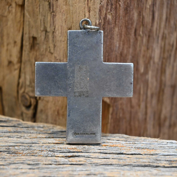 Vintage Sterling Silver Cross Pendant w/Turquoise Stones