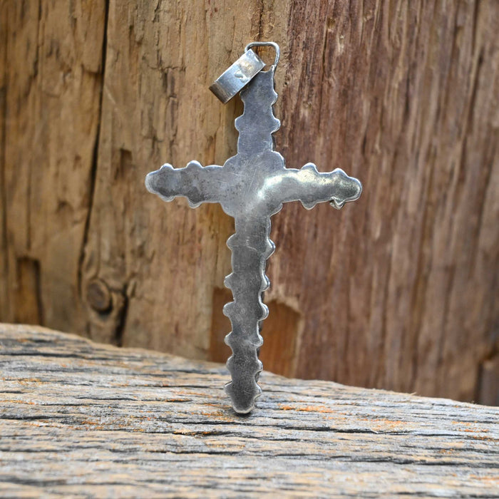Vintage Sterling Silver Cross Pendant w/Lapis Lazili Stones