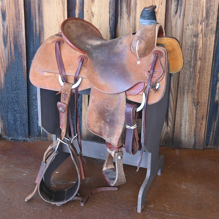 15" USED JEFF SMITH TEAM ROPING SADDLE