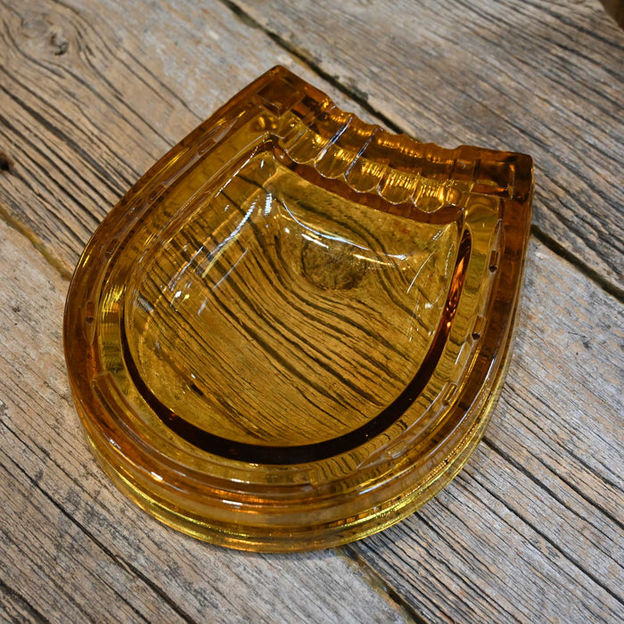Heavy Amber Glass Horseshoe Ashtray Collectibles MISC