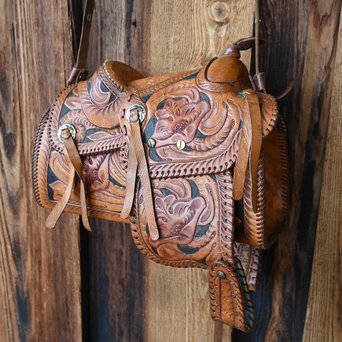 1970's - 1980's Tooled Leather Saddle Purse