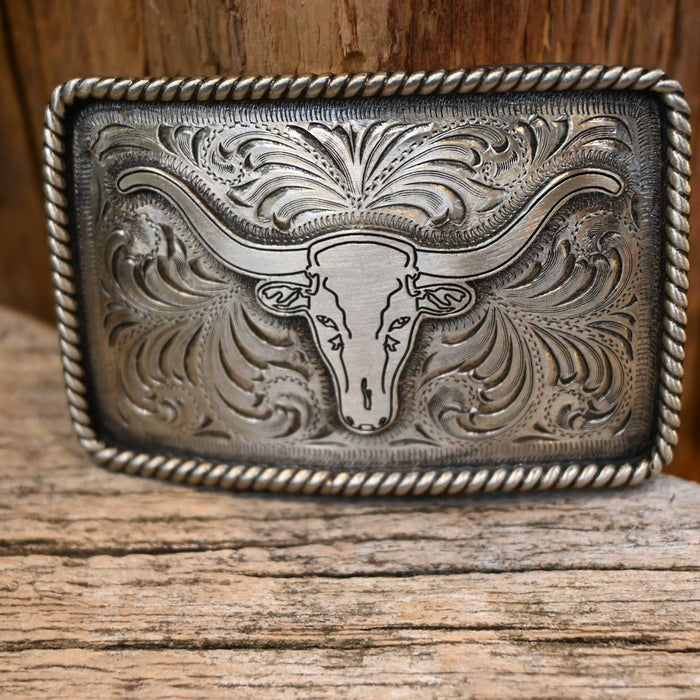 Western Belt Buckle - Longhorn Buckle with Rope Edge ACCESSORIES - Additional Accessories - Buckles Teskey's