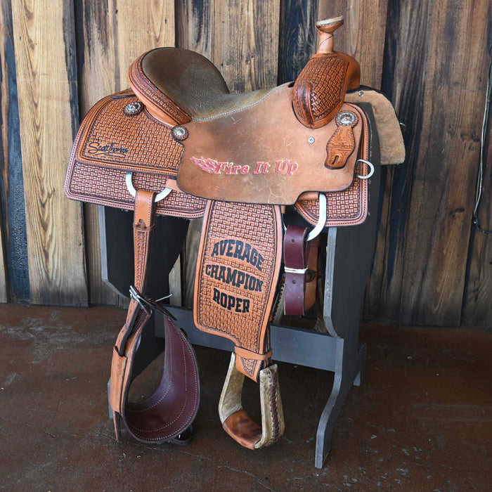 14.5" USED SCOTT THOMAS TEAM ROPING TROPHY SADDLE