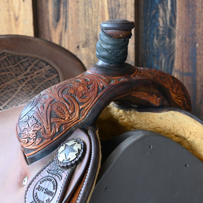 14" USED JEFF SMITH TEAM ROPING SADDLE