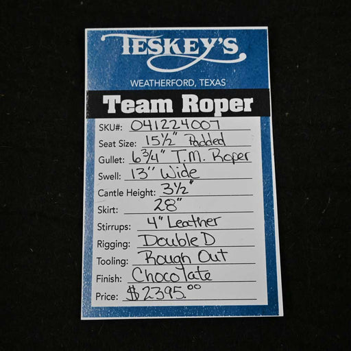 15.5" TESKEY'S TEAM ROPING SADDLE Saddles - New Teskey's Saddlery