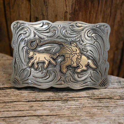 Teskey's Two-Tone Engraved Calf Roper Buckle ACCESSORIES - Additional Accessories - Buckles Teskey's