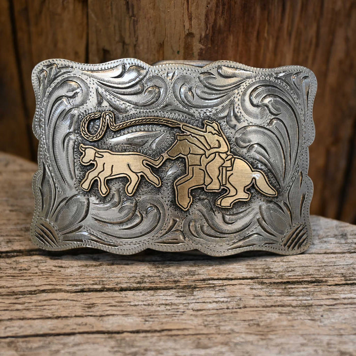 Teskey's Two-Tone Engraved Calf Roper Buckle ACCESSORIES - Additional Accessories - Buckles Teskey's