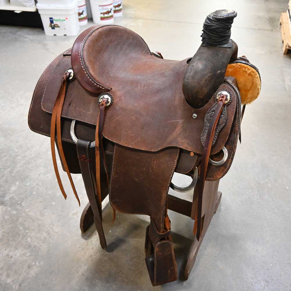 14" USED LARRY COATS ROPING SADDLE Saddles Larry Coats   