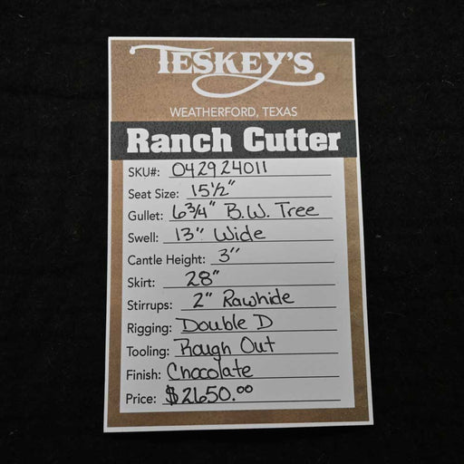 15.5" TESKEY'S PRO CUTTER RANCH CUTTER SADDLE Saddles - New Teskey's Saddlery