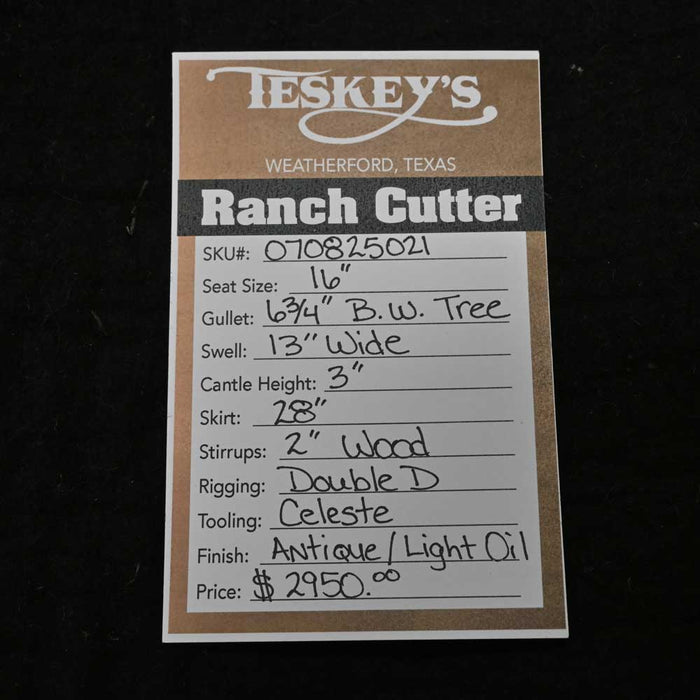 16" TESKEY'S PRO CUTTER RANCH CUTTER SADDLE Saddles - New Teskey's Saddlery