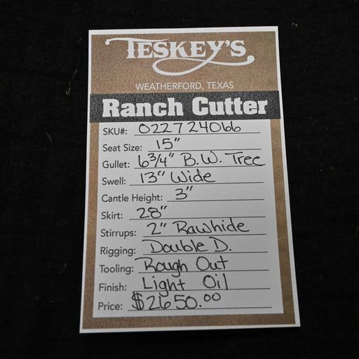 15" TESKEY'S PRO CUTTER RANCH CUTTER SADDLE Saddles - New Teskey's Saddlery