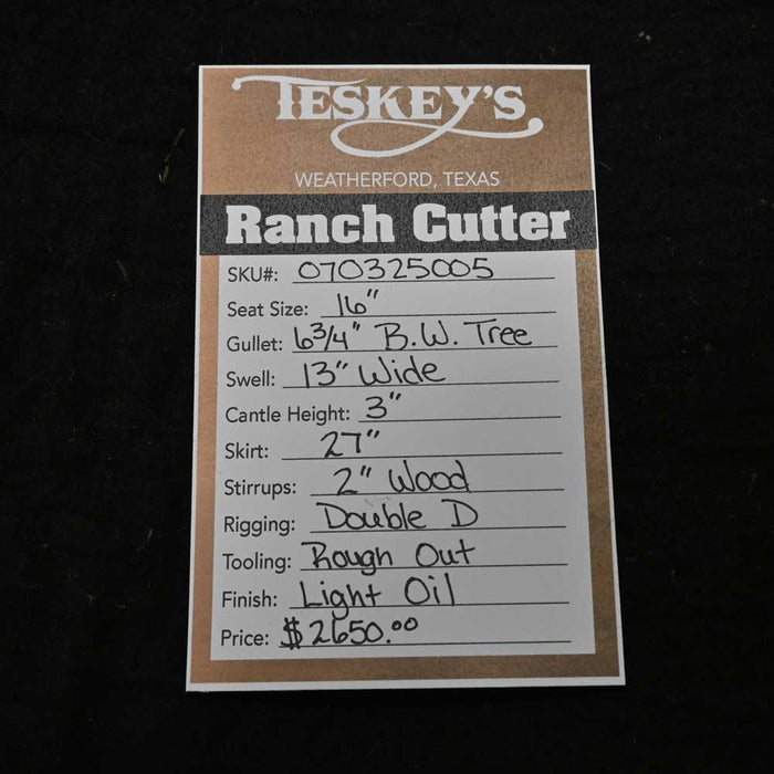16" TESKEY'S PRO CUTTER RANCH CUTTER SADDLE Saddles - New Teskey's Saddlery