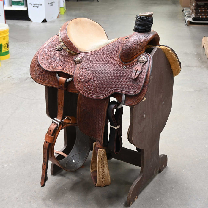 15" USED CACTUS CHARLES POGUE TEAM ROPING SADDLE