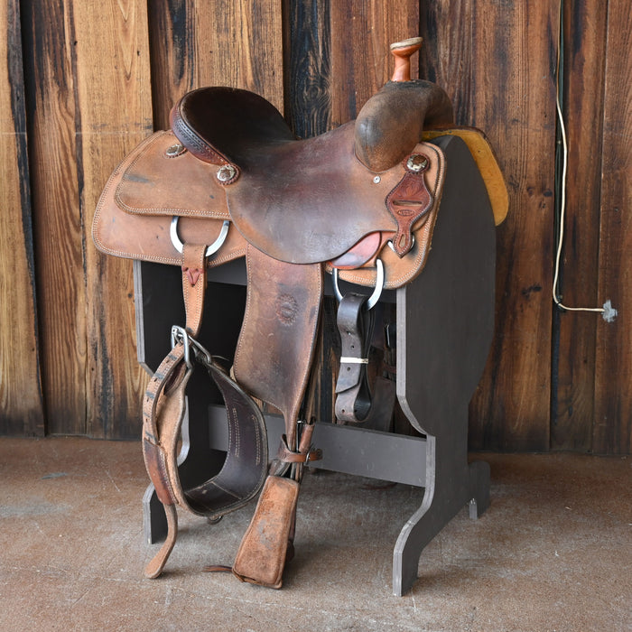 15.5" USED JEFF SMITH TEAM ROPING SADDLE