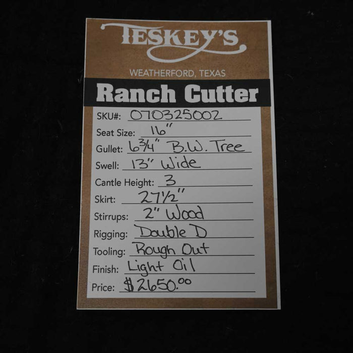 16" TESKEY'S PRO CUTTER RANCH CUTTER SADDLE Saddles - New Teskey's Saddlery