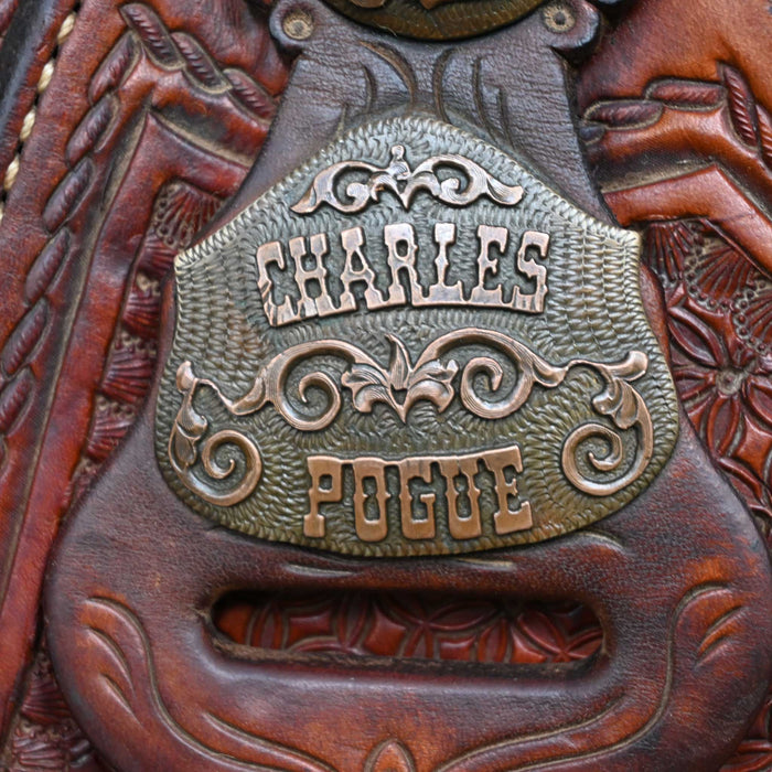 15" USED CACTUS CHARLES POGUE TEAM ROPING SADDLE