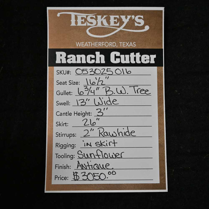 16.5" TESKEY'S PRO CUTTER RANCH CUTTER SADDLE Saddles - New Teskey's Saddlery