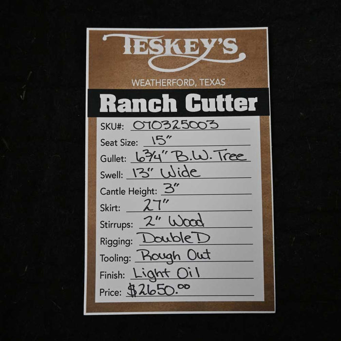 15" TESKEY'S PRO CUTTER RANCH CUTTER SADDLE Saddles - New Teskey's Saddlery