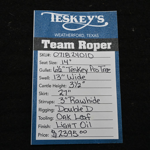 14" TESKEY'S TEAM ROPING SADDLE Saddles - New Teskey's Saddlery