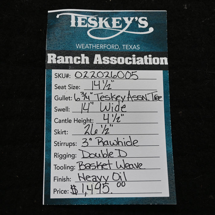 14.5" TESKEY'S RANCH ASSOCIATION SADDLE Saddles - New Teskey's Saddlery
