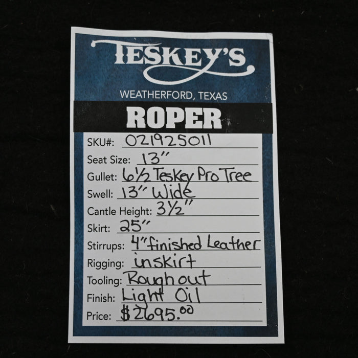 13" TESKEY'S YOUTH TEAM ROPING SADDLE Saddles - New Teskey's Saddlery