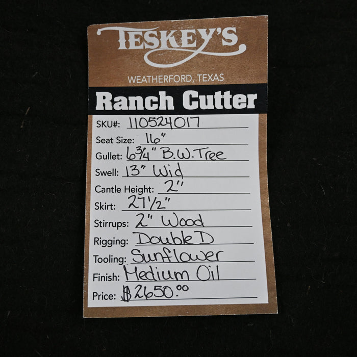 16" TESKEY'S RANCH CUTTER SADDLE Saddles - New Teskey's Saddlery