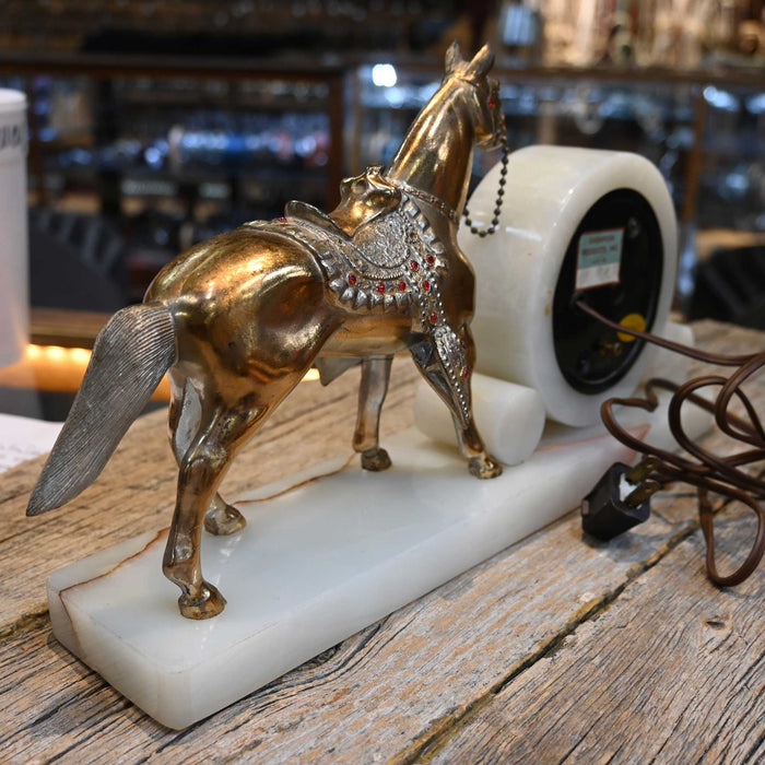 Vintage Horse Clock on Marble Base Collectibles MISC