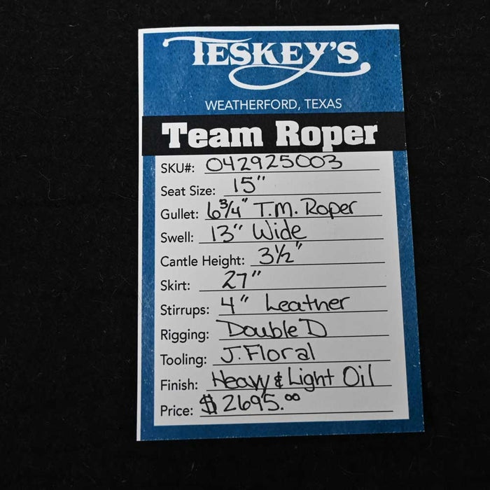 15" TESKEY'S TEAM ROPING SADDLE Saddles - New Teskey's Saddlery