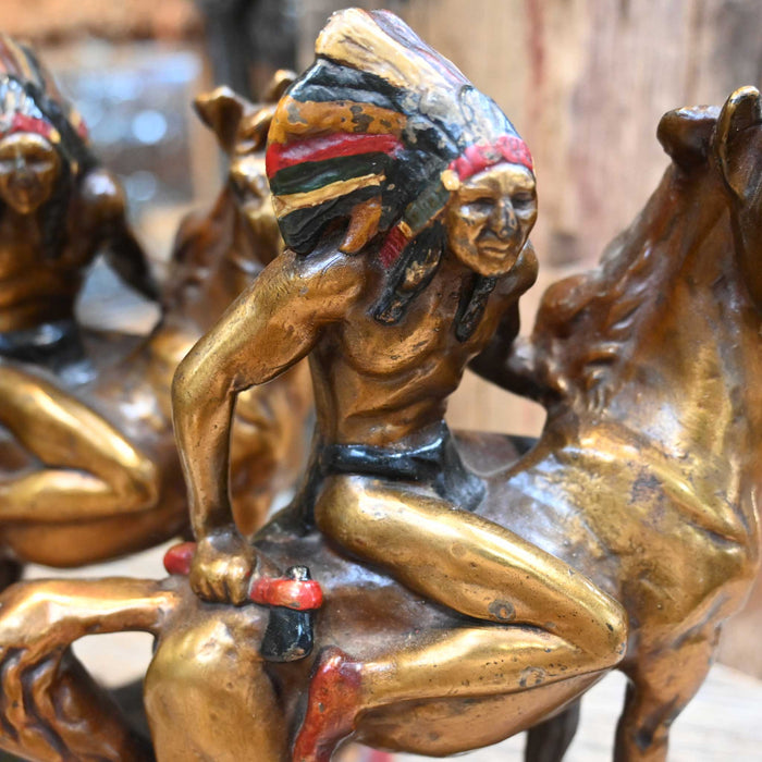 Vintage Paul Hertzel Bronze Horseback Indian Bookends Collectibles Paul Hertzel