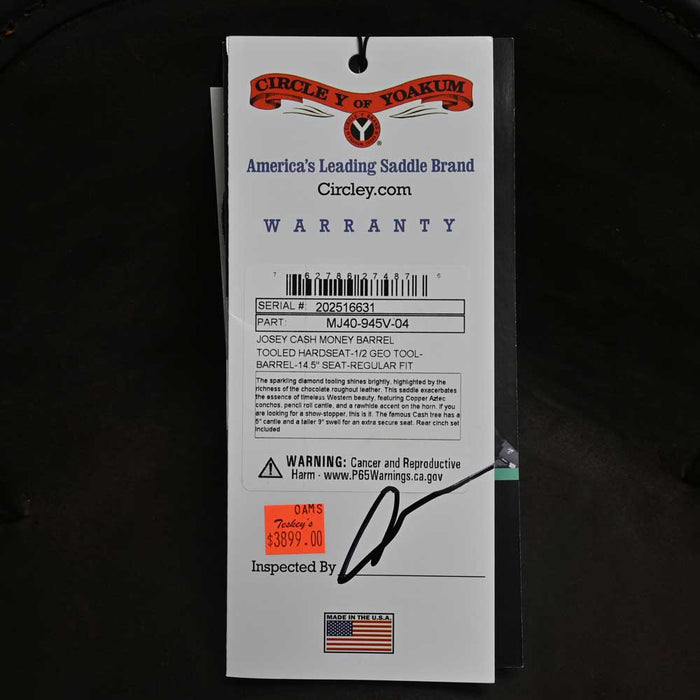 14.5" CIRCLE Y JOSEY CASH MONEY BARREL SADDLE Saddles - New Circle Y Saddlery