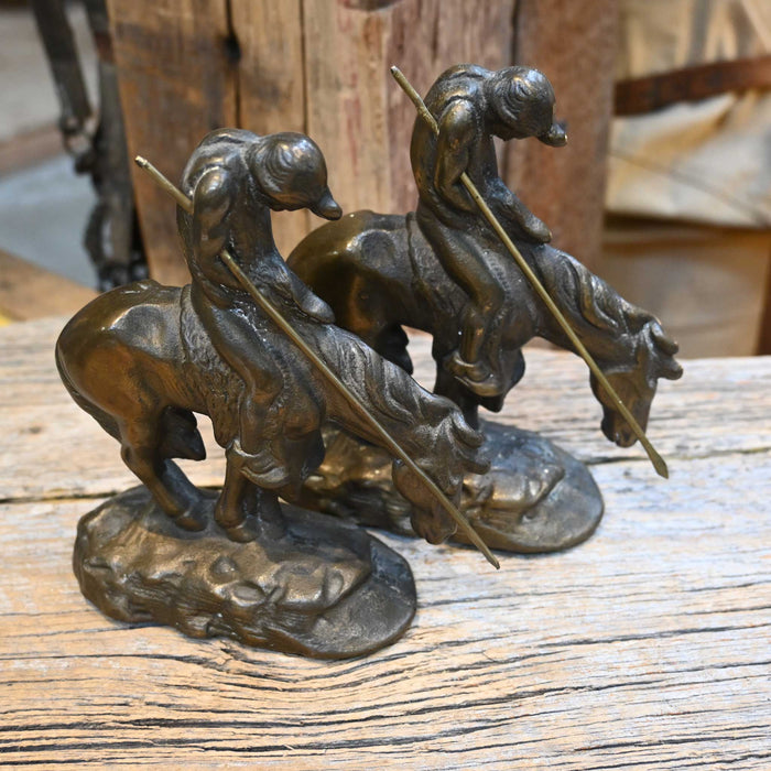 Vintage Little Town Products "End of Trail" Brass Bookends Collectibles Little Town Products