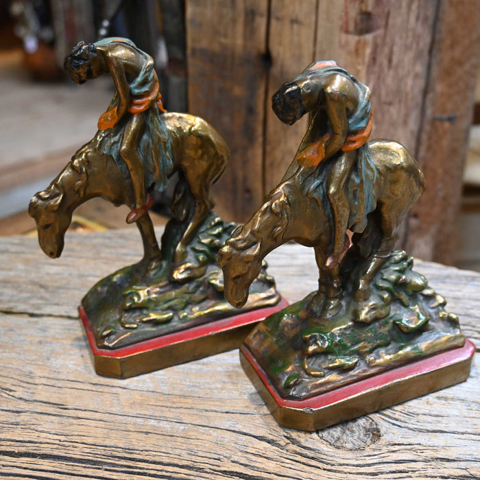 Vintage "End of Trail" Painted Brass Bookends Collectibles MISC