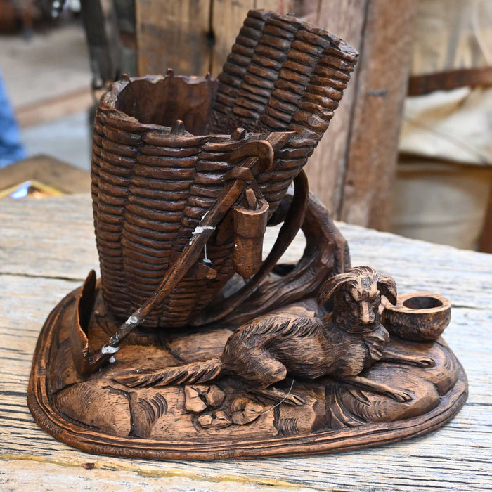 Vintage Black Forest Carved Wood Pen Holder Collectibles MISC