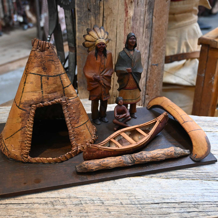 1920's Carved Wood Folk Art Indian Scene