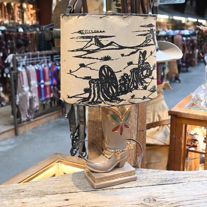 Vintage Ceramic Painted Boot Lamp w/Western Lamp Shade Collectibles MISC