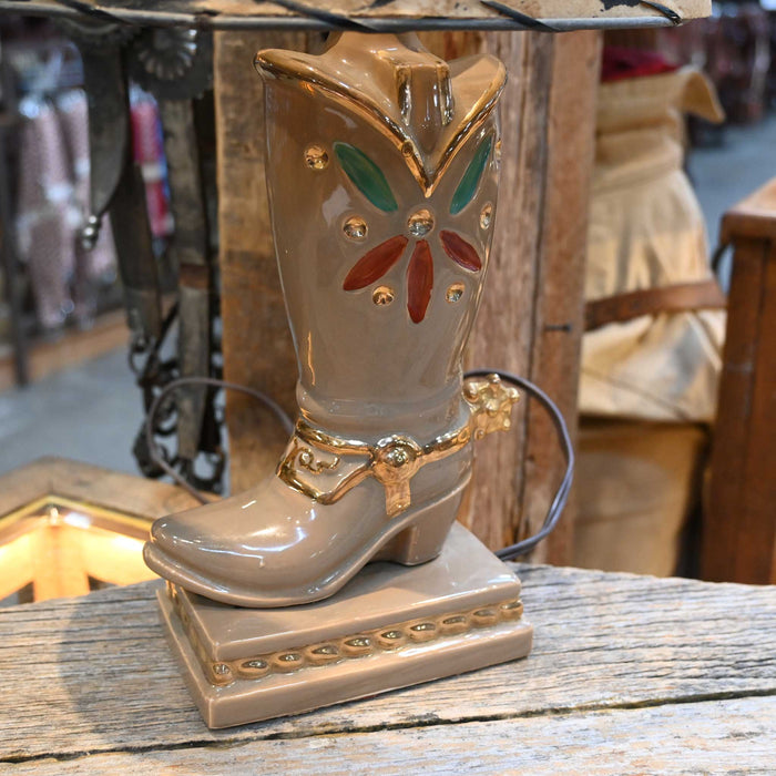 Vintage Ceramic Painted Boot Lamp w/Western Lamp Shade Collectibles MISC