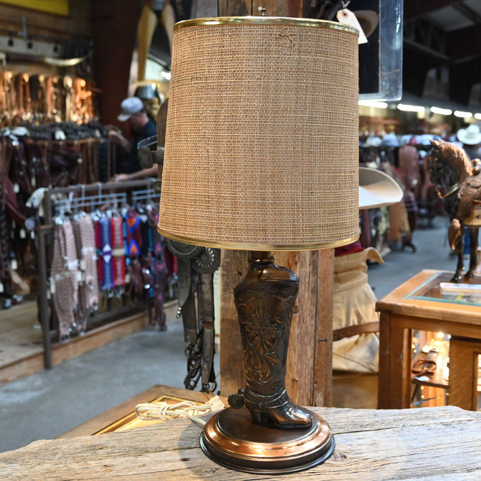 Vintage Copper Western Boot Lamp w/Shade Collectibles MISC