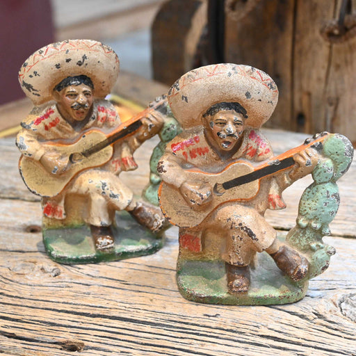 Vintage Cast Iron Mexican Man Singing Bookends Collectibles MISC