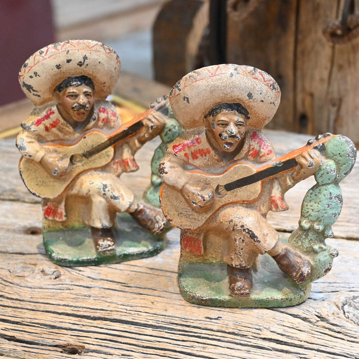 Vintage Cast Iron Mexican Man Singing Bookends Collectibles MISC
