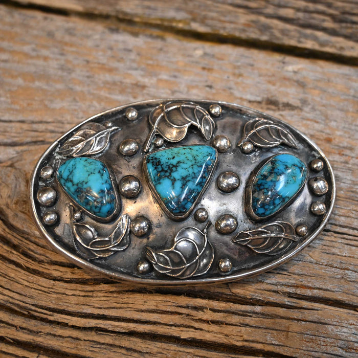 Vintage Sterling Silver w/3 Turqouis Stones Belt Buckle Collectibles Renalde