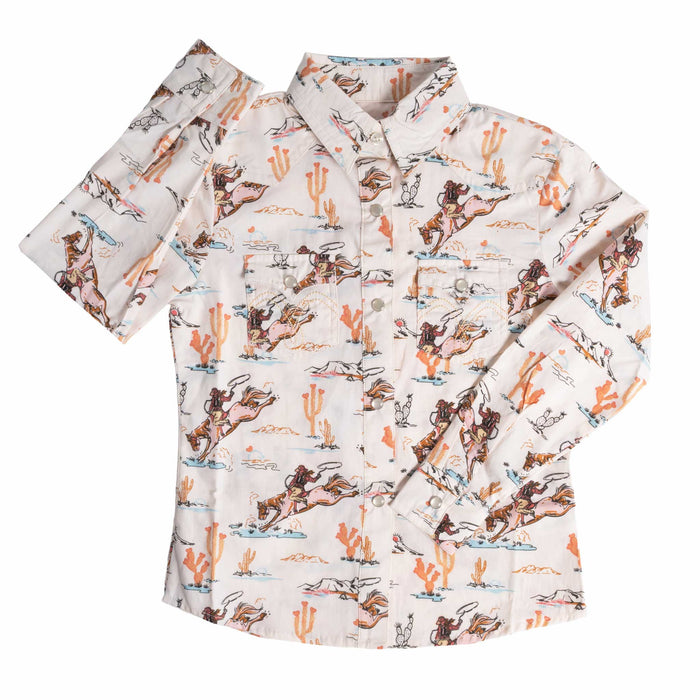Panhandle Slim Girl's Western Print Pearl Snap Shirt