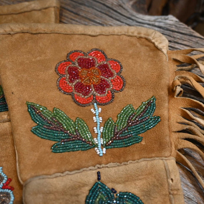 40's Leather beaded gauntlets with bright colored flowers