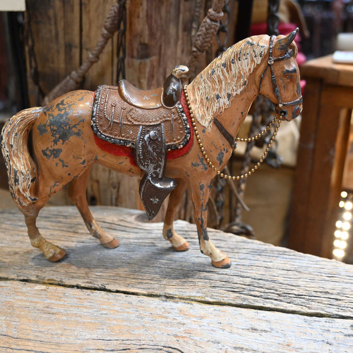 Vintage 40's - 50's Heavy Cast Painted Horse with Saddle Statue