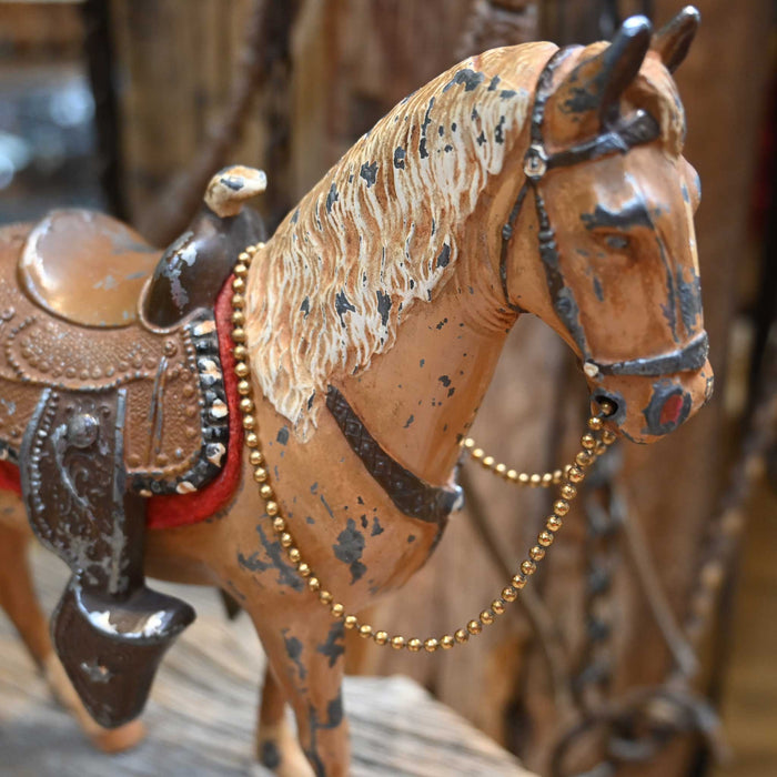 Vintage 40's - 50's Heavy Cast Painted Horse with Saddle Statue