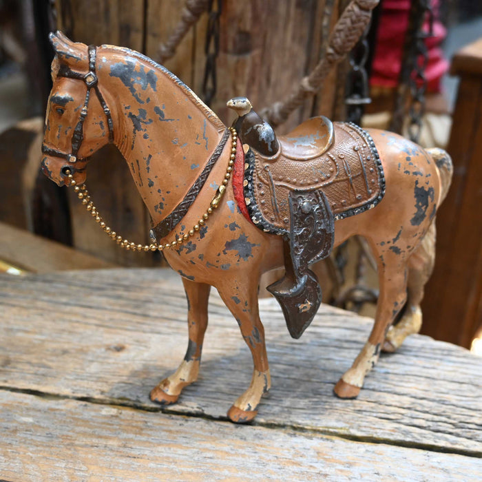 Vintage 40's - 50's Heavy Cast Painted Horse with Saddle Statue