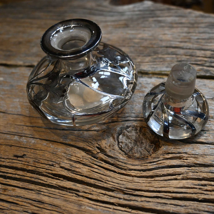 Early 1900's - Perfume Bottle w/Stopper Art Nouvue Style Fine Silver