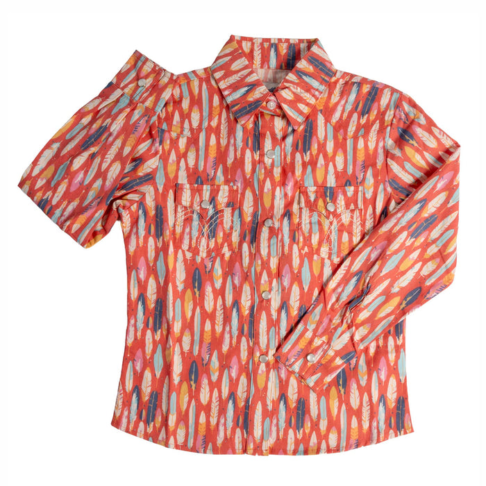 Panhandle Slim Girl's Feather Print Western Pearl Snap Shirt