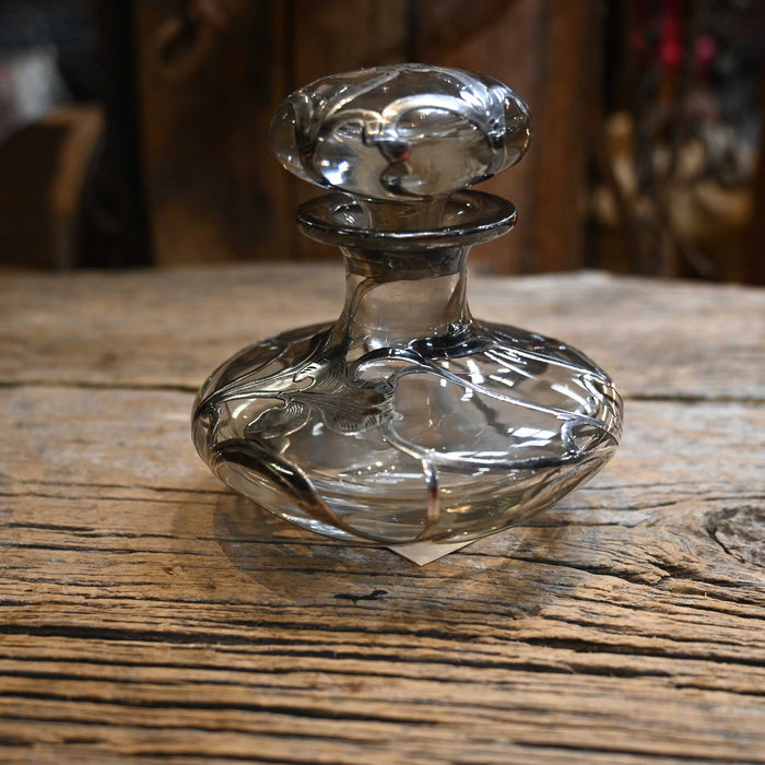 Early 1900's - Perfume Bottle w/Stopper Art Nouvue Style Fine Silver