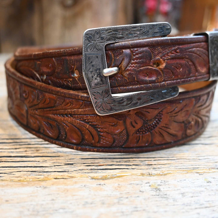 1940's - 50's  Leather Belt w/Sterling Silver Ranger set Buckle